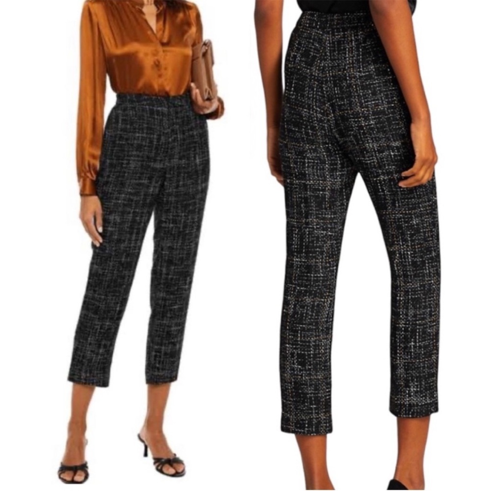 BNWT L’Agence Tweed black and gold ankle crop slim pants SIZE 2